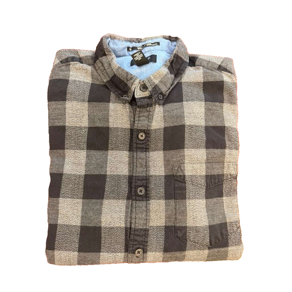 Chucky Forever 21 Sz S Flannel Plaid Gray & Black Button down Retro - Picture 3 of 10